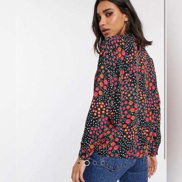 NWT- ASOS 12- MIX& MATCH FLORAL & BLACK BUTTON-UP LONG SLEEVE BLOUSE - Picture 4 of 12